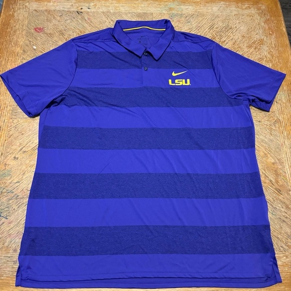 Nike Dri-Fit LSU Tigers Football Mens XXL Purple Striped Polo Shirt - Picture 1 of 5
